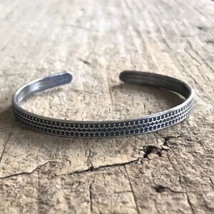 Oxidized Sterling Silver Scalloped Open Cuff Bangle Handmade